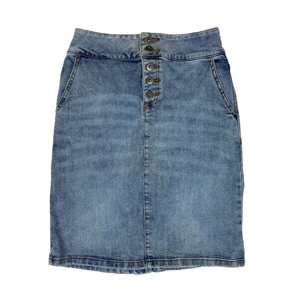 Prana Womens Aubrey Button Fly Denim Skirt in Summer Wash Size 0 New With Tags - Picture 1 of 8